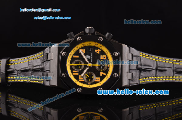 Audemars Piguet Royal Oak Offshore Carbon BumbleBee Chronograph Swiss Valjoux 7750-DD Automatic PVD Case with Yellow Numeral Markers and Black Dial - Click Image to Close